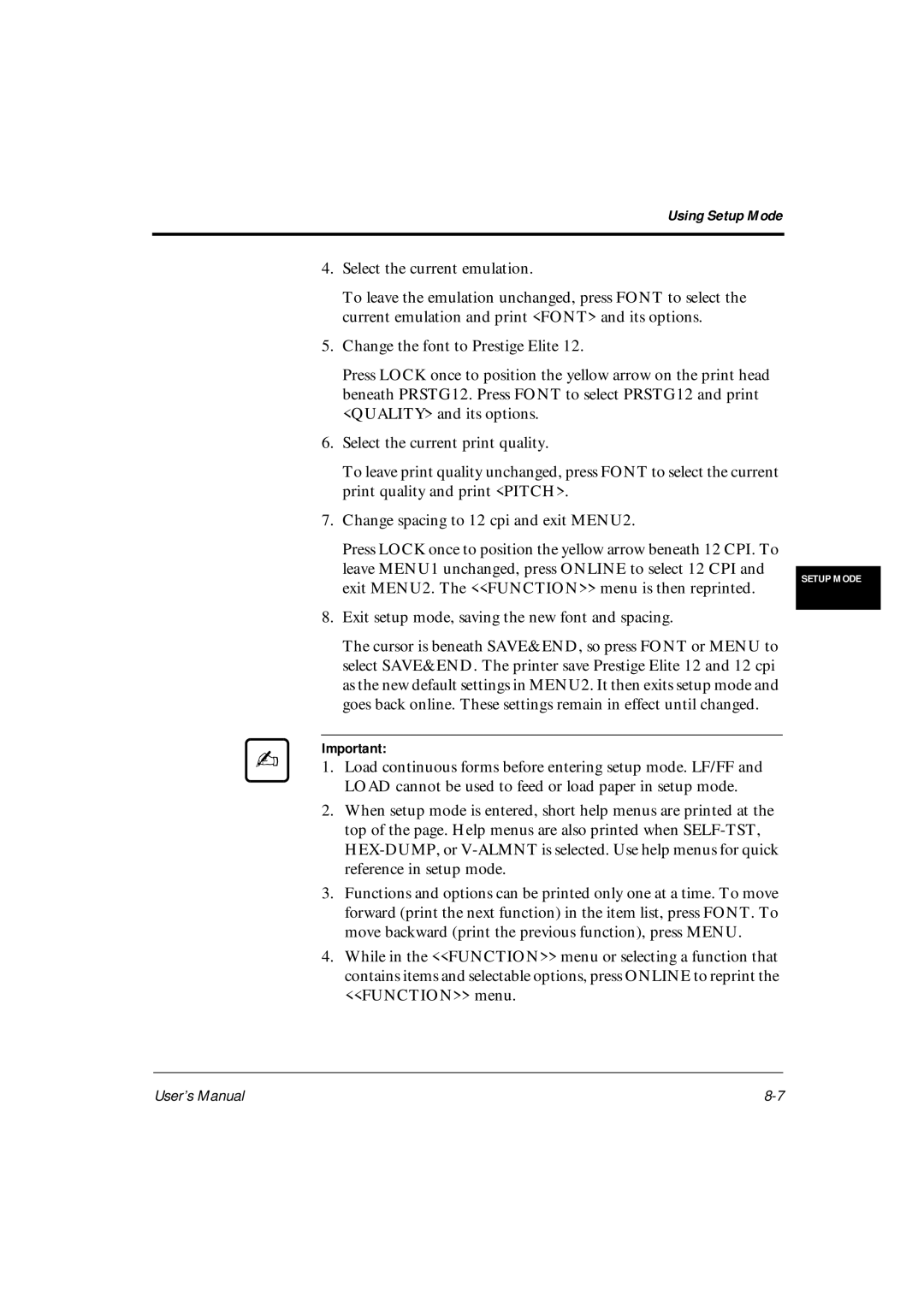 Fujitsu DL6600Pro, DL6400Pro user manual Exit setup mode, saving the new font and spacing 