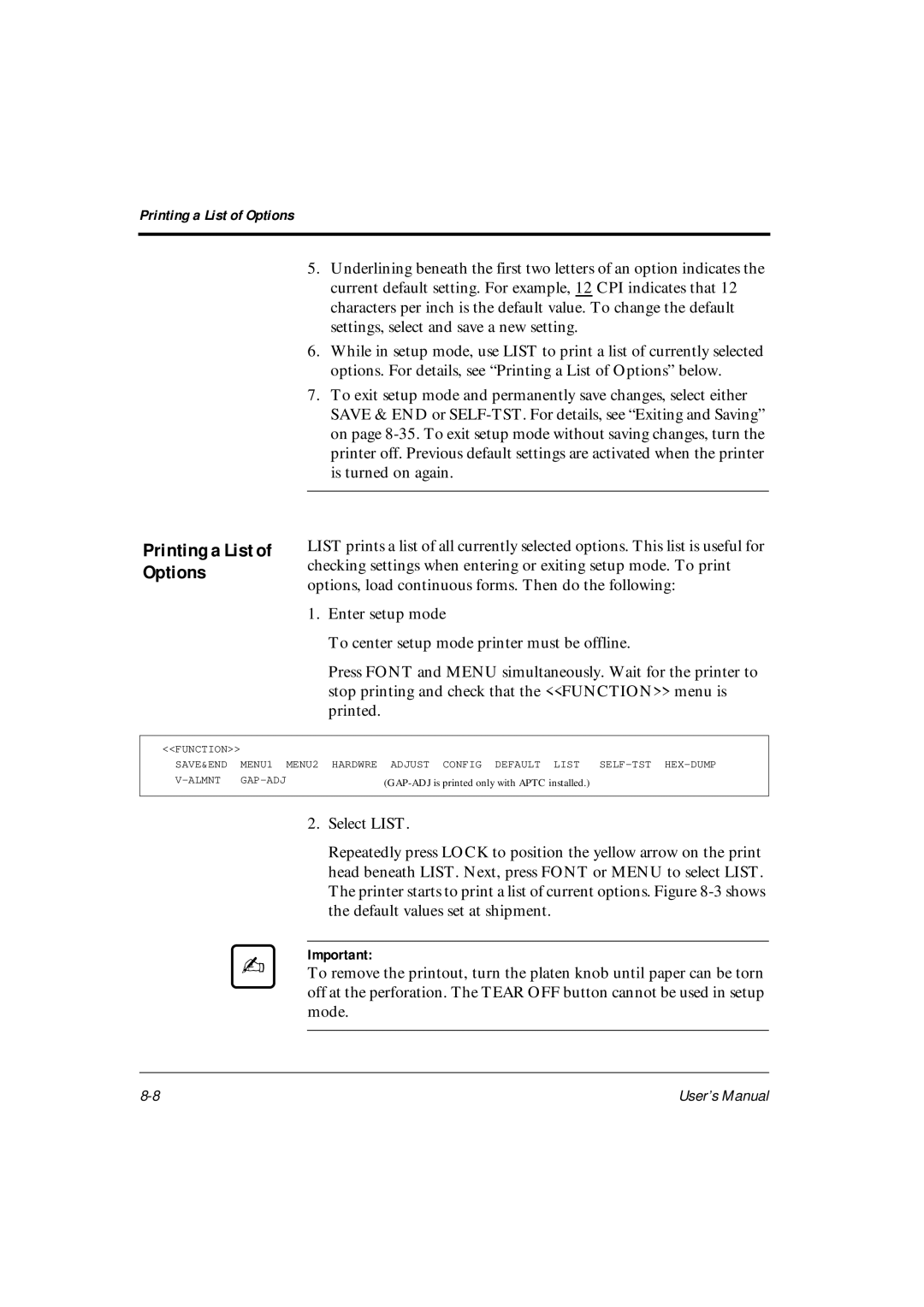 Fujitsu DL6400Pro, DL6600Pro user manual Printing a List of Options 