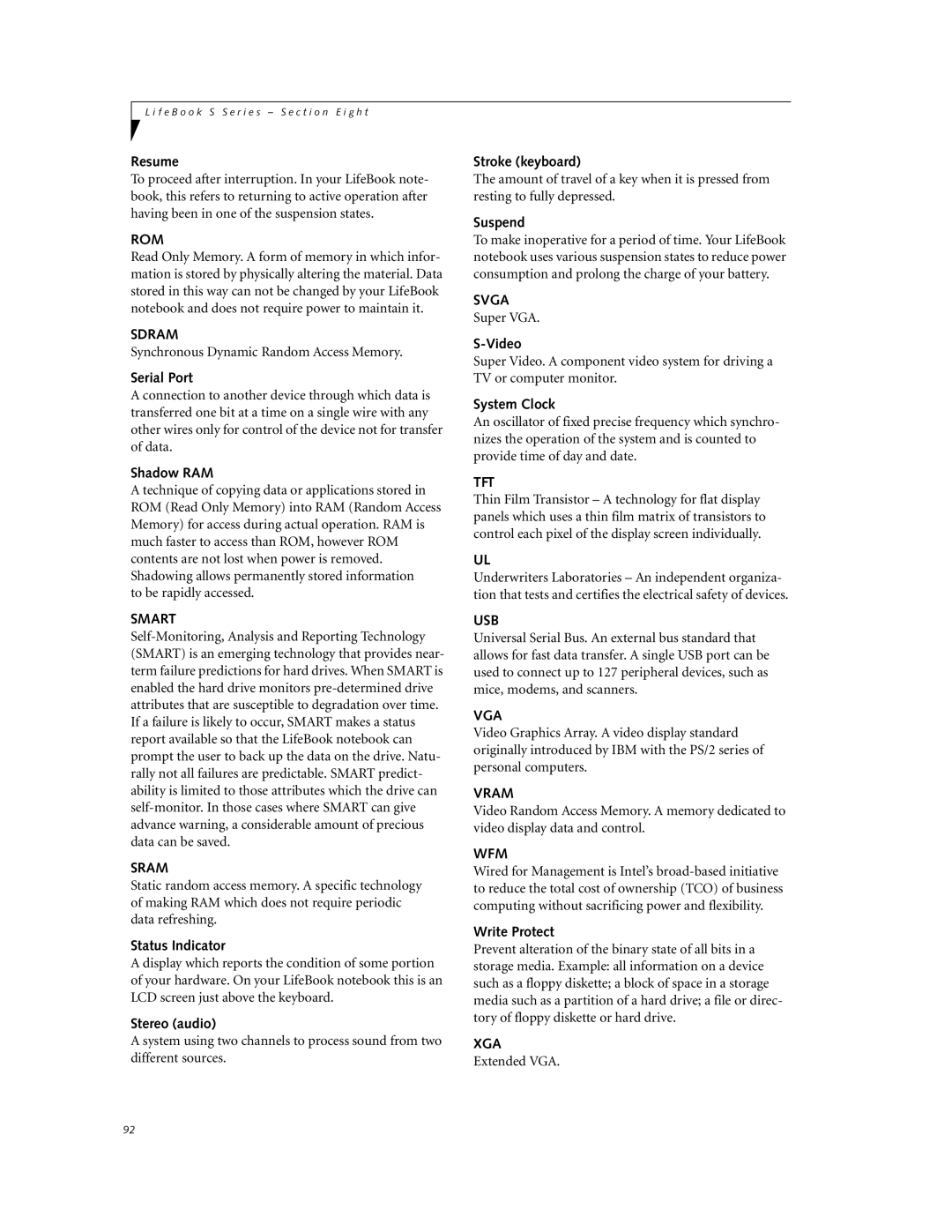 Fujitsu DVD Player manual Rom, Sdram, Smart, Sram, Svga, Tft, Usb, Vga, Vram, Wfm, Xga 