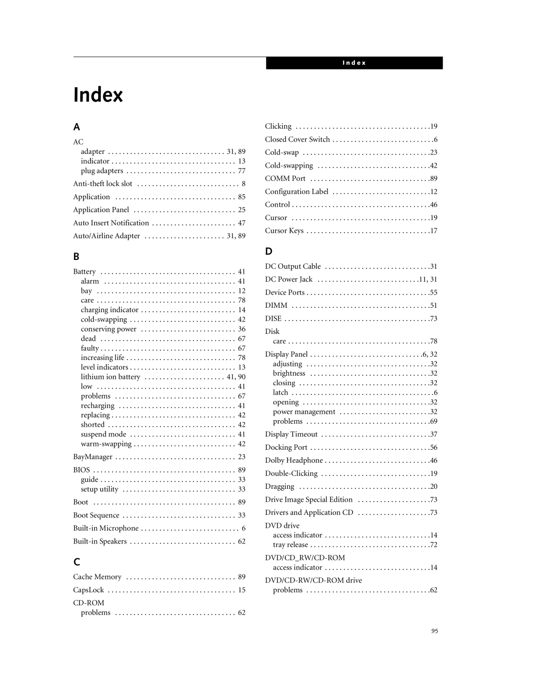 Fujitsu DVD Player manual Index 