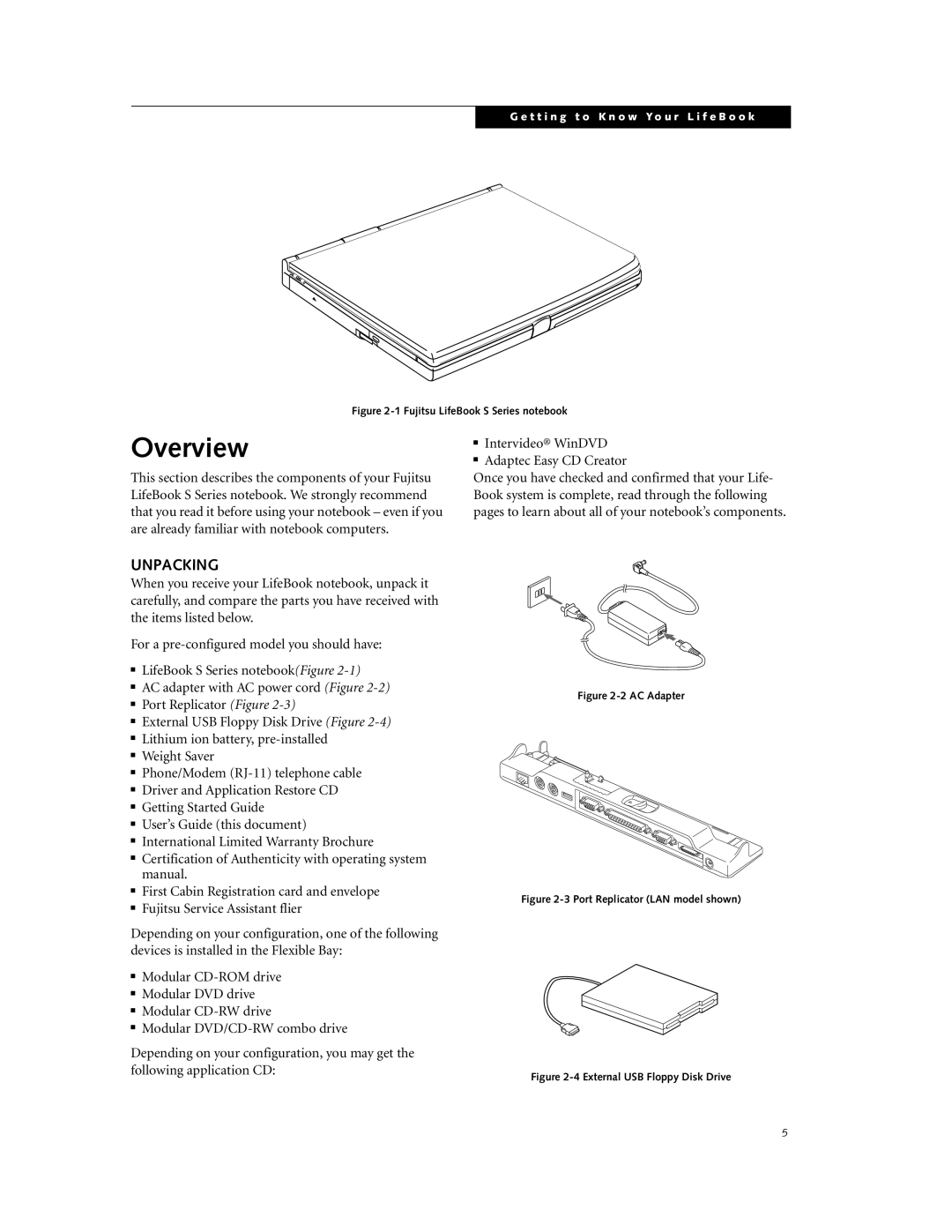 Fujitsu DVD Player manual Overview, Unpacking 