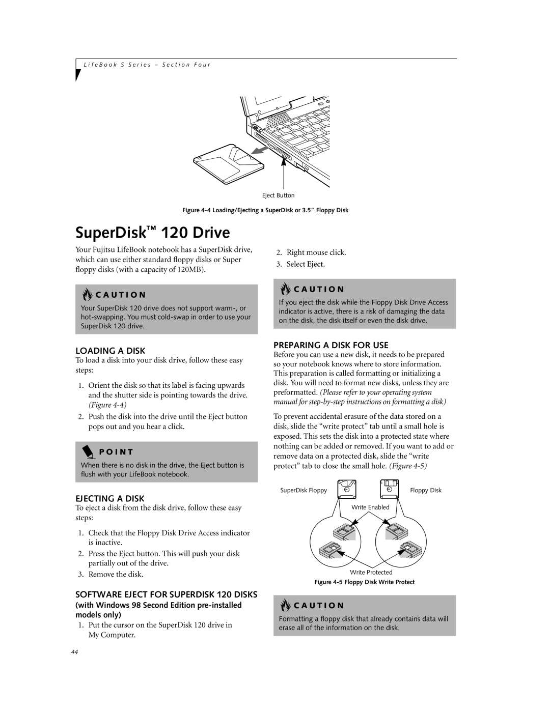 Fujitsu DVD Player manual SuperDisk 120 Drive, Software Eject for Superdisk 120 Disks 