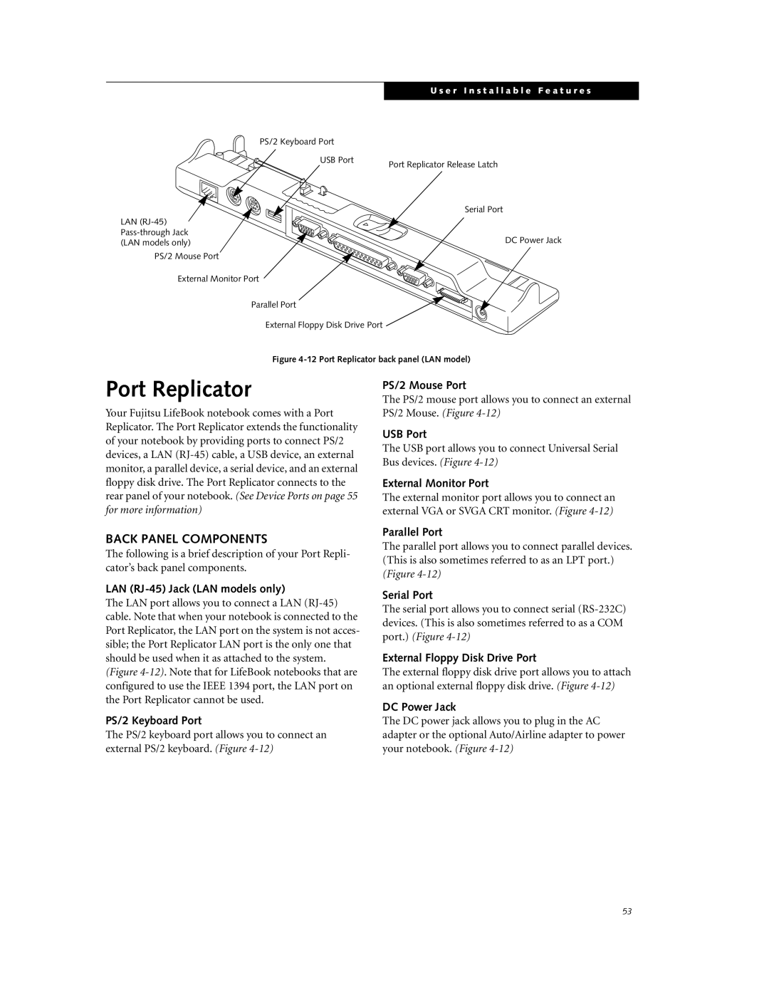 Fujitsu DVD Player manual Port Replicator 