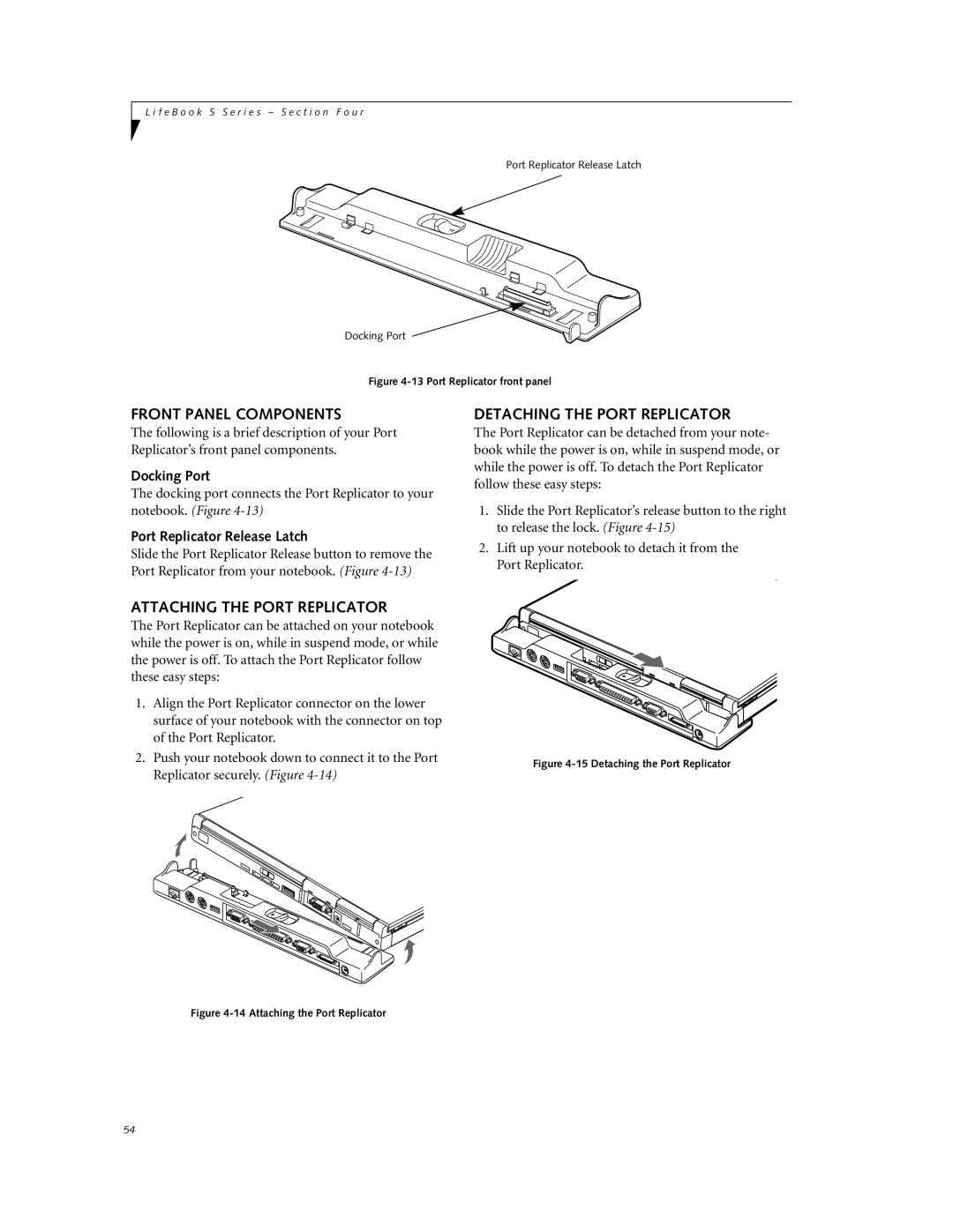 Fujitsu DVD Player Front Panel Components, Detaching the Port Replicator, Attaching the Port Replicator, Docking Port 