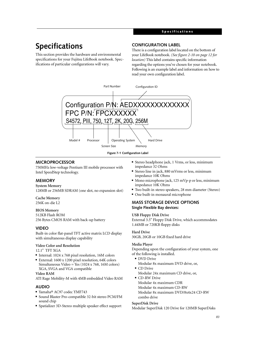 Fujitsu DVD Player manual Specifications 