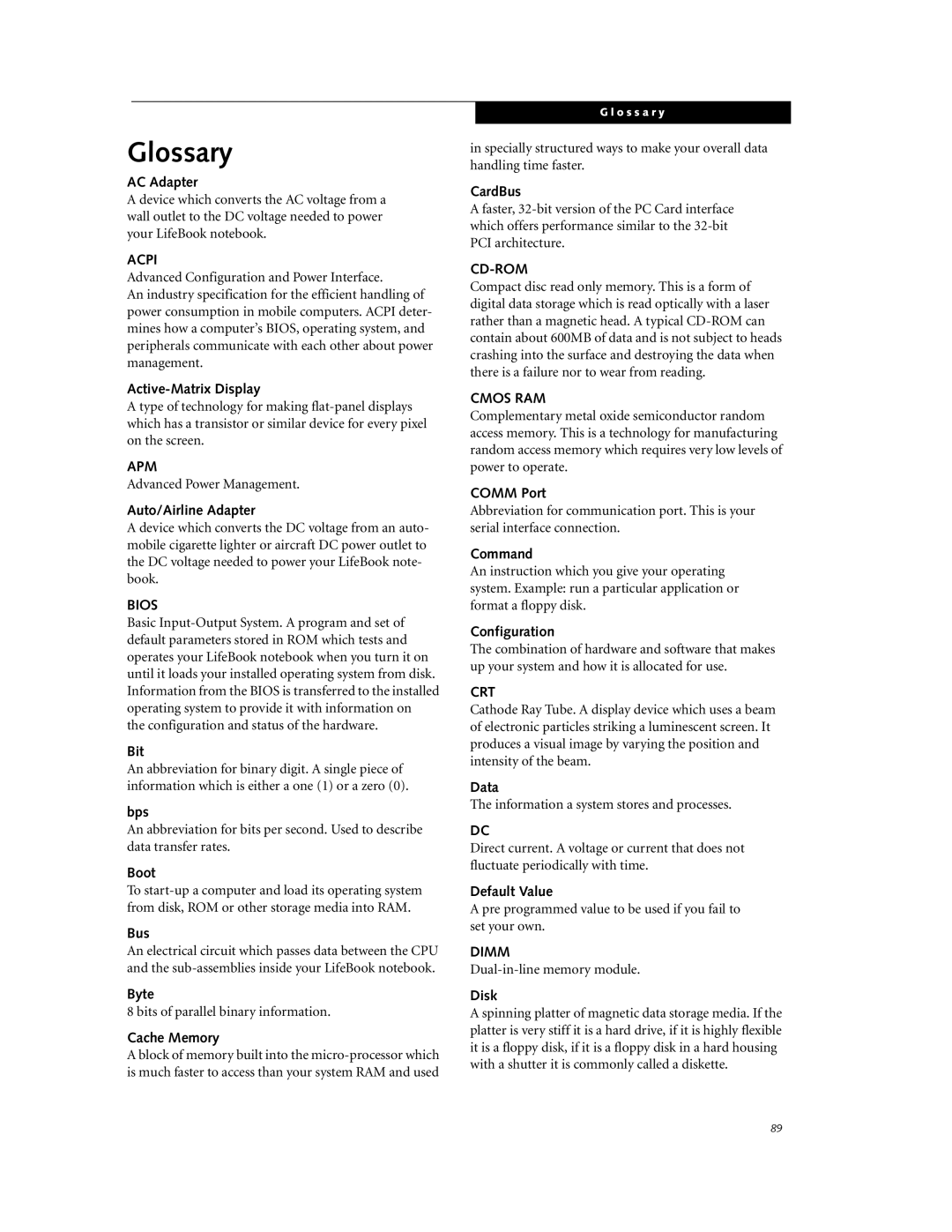 Fujitsu DVD Player manual Glossary 