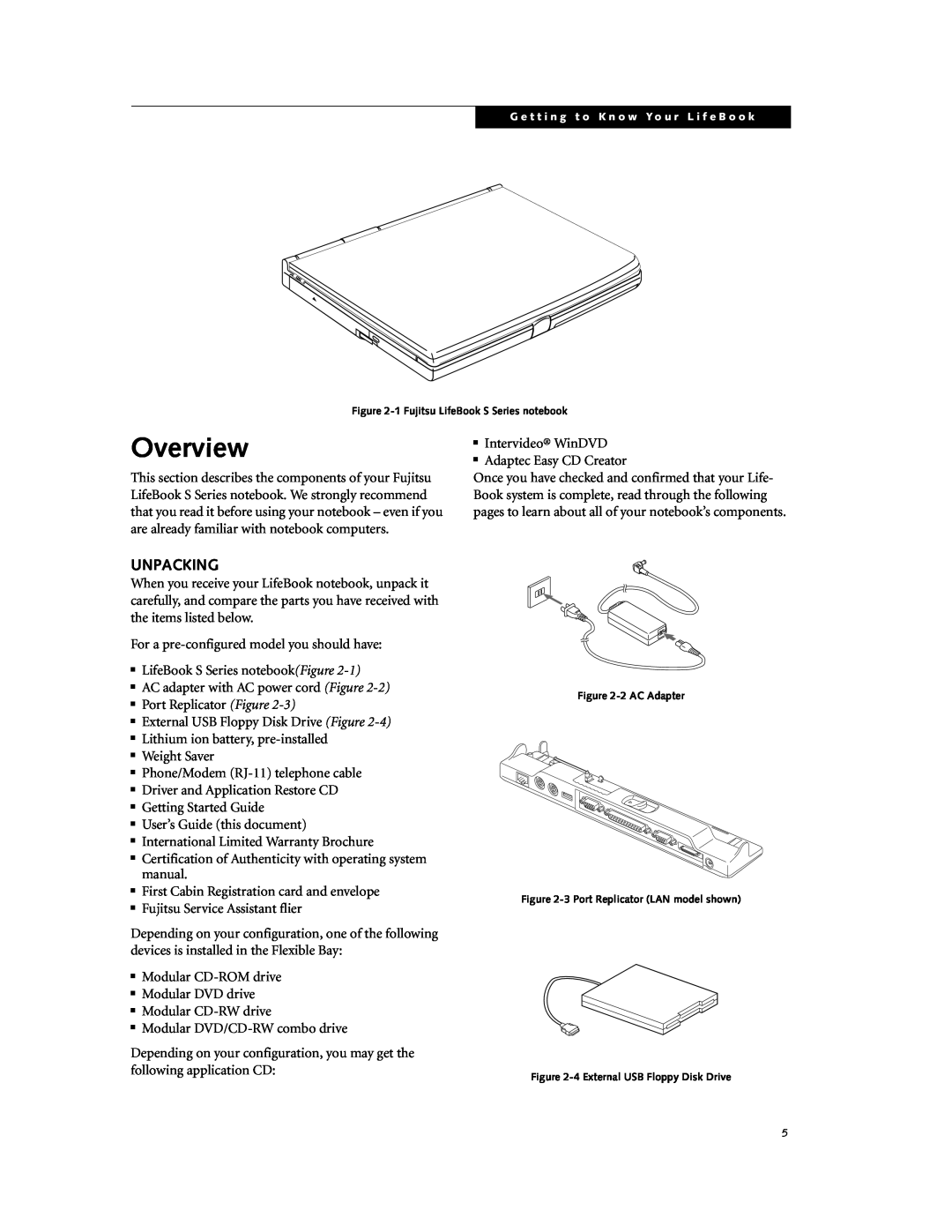 Fujitsu DVD Player manual Overview, Unpacking 