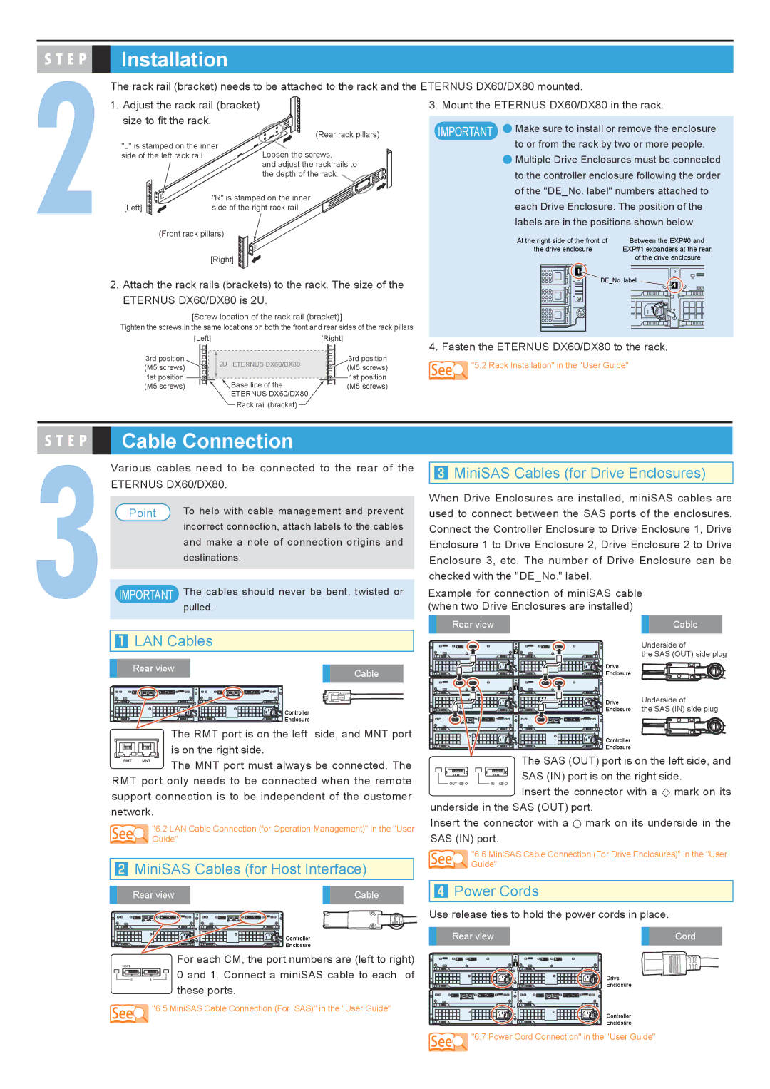 Fujitsu DX60, DX80 setup guide E P Installation, E P Cable Connection 