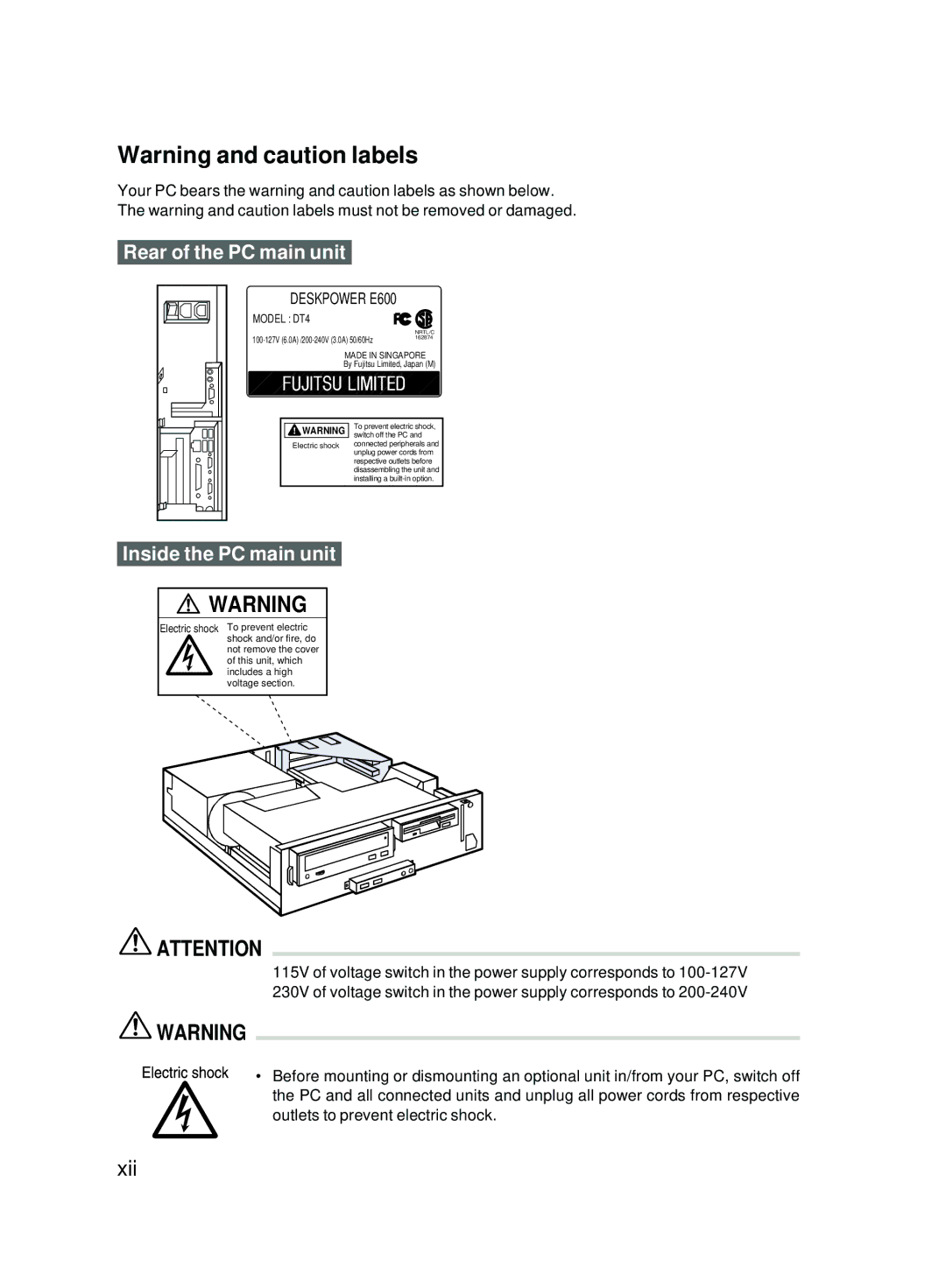 Fujitsu E600 user manual Xii 