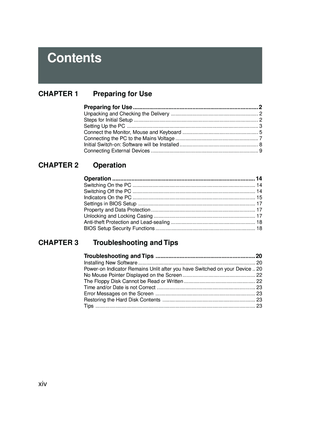 Fujitsu E600 user manual Contents 