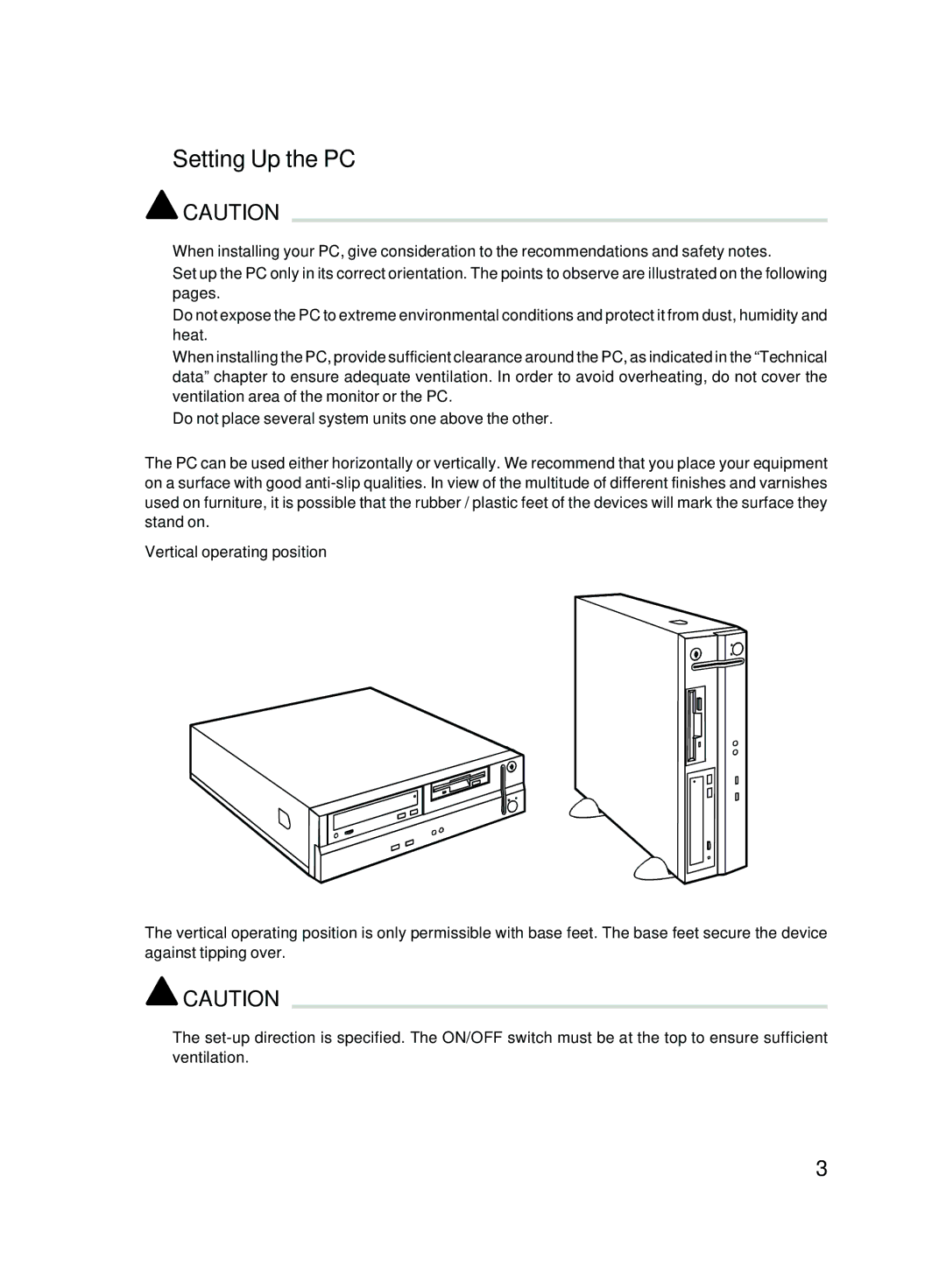 Fujitsu E600 user manual Setting Up the PC, Vertical operating position 