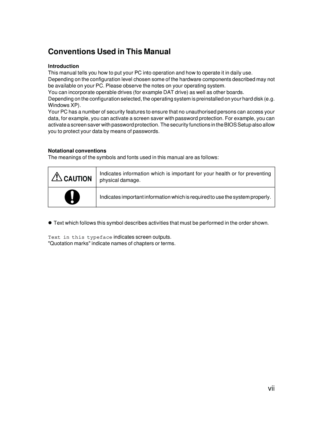 Fujitsu E600 user manual Conventions Used in This Manual, Introduction, Notational conventions 