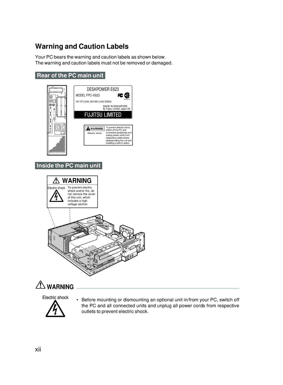 Fujitsu E623 user manual Xii 