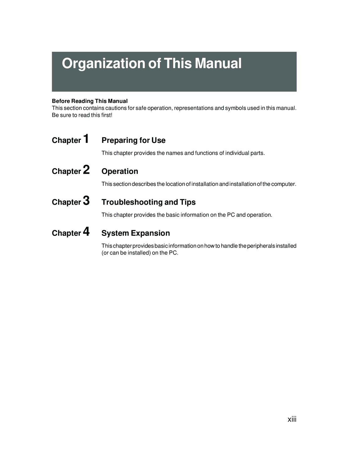 Fujitsu E623 user manual Organization of This Manual, Before Reading This Manual 