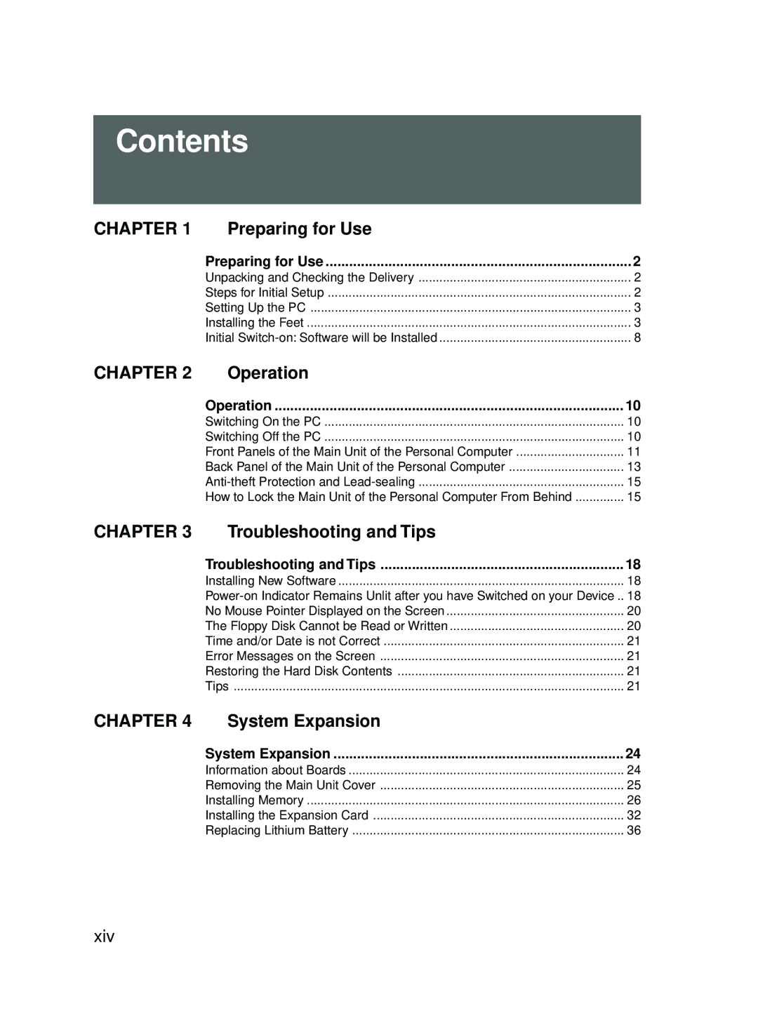 Fujitsu E623 user manual Contents 