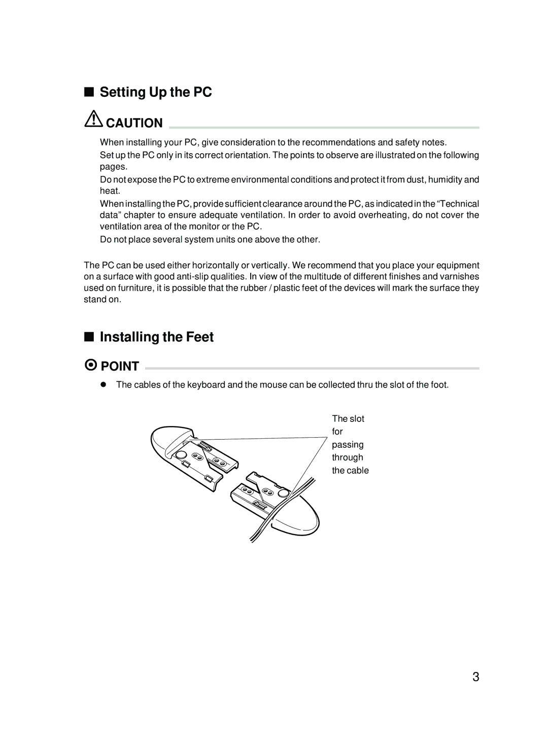 Fujitsu E623 user manual Setting Up the PC, Installing the Feet 