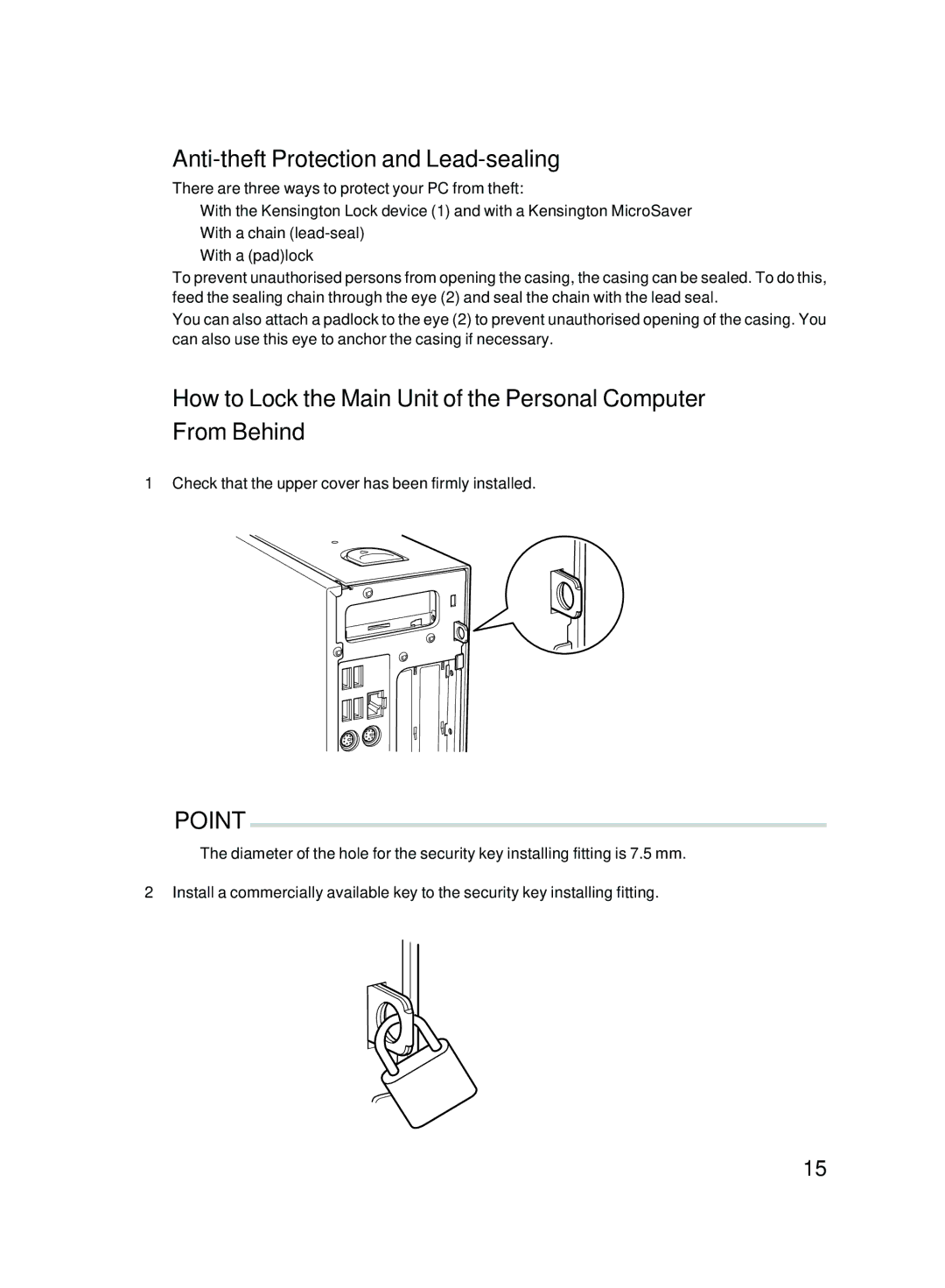 Fujitsu E623 user manual Anti-theft Protection and Lead-sealing, Check that the upper cover has been firmly installed 