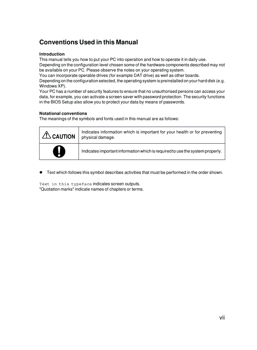 Fujitsu E623 user manual Conventions Used in this Manual, Introduction, Notational conventions 