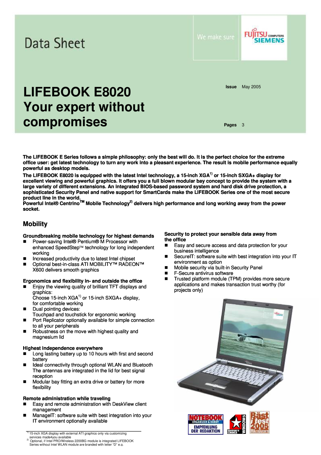 Fujitsu manual LIFEBOOK E8020 Your expert without compromises, Mobility 