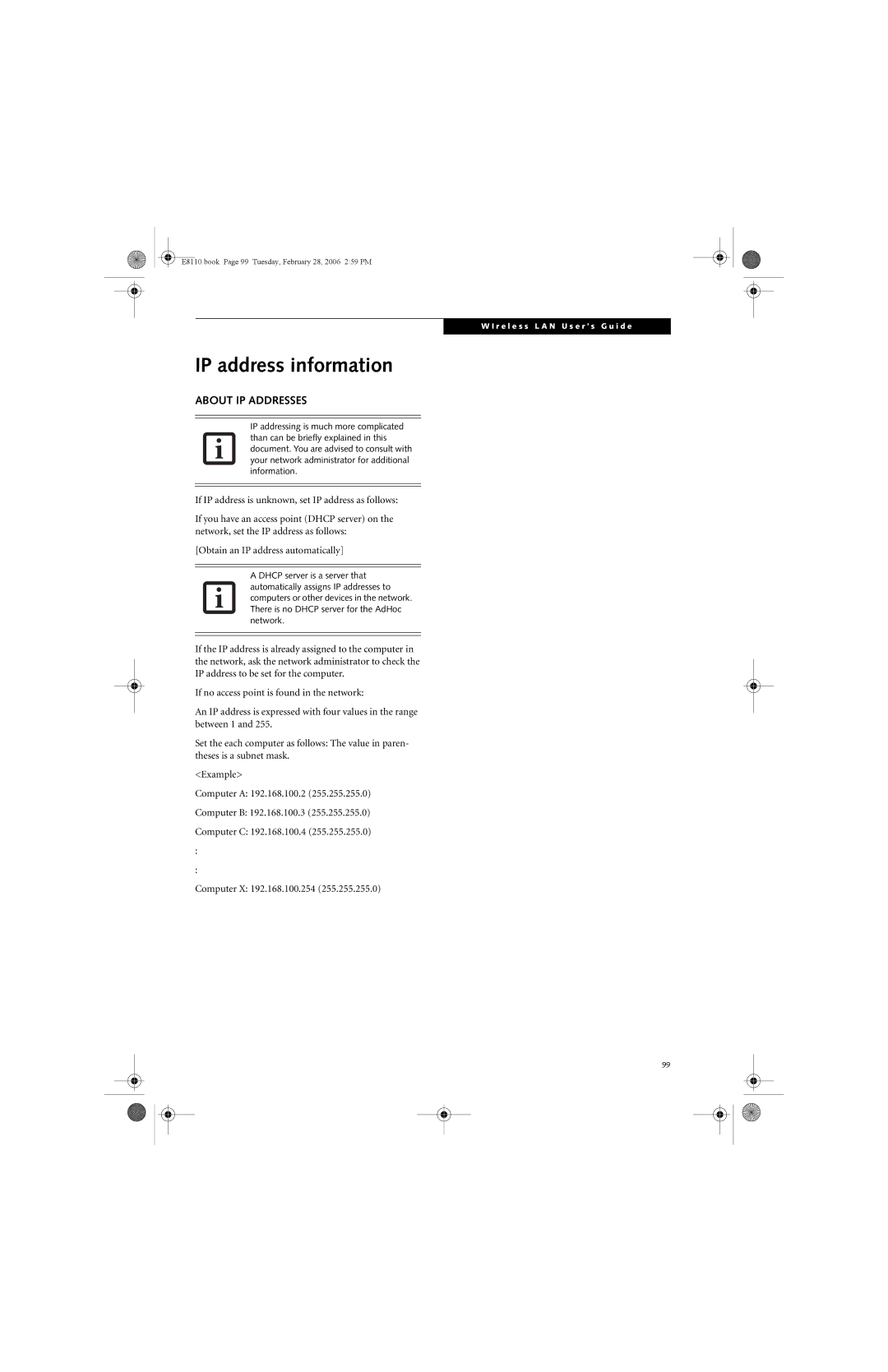 Fujitsu E8110 manual IP address information, About IP Addresses 