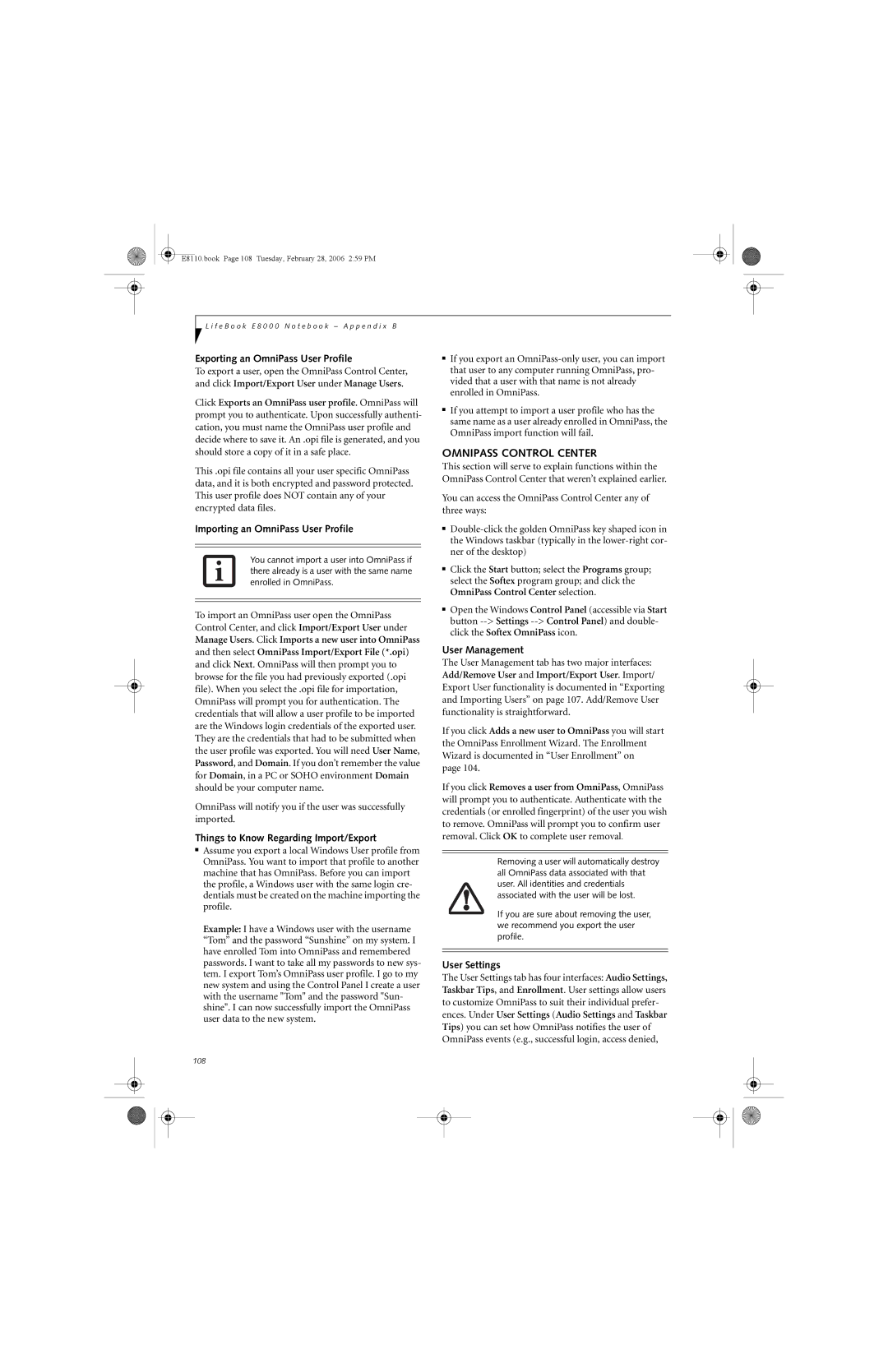 Fujitsu E8110 manual Omnipass Control Center 