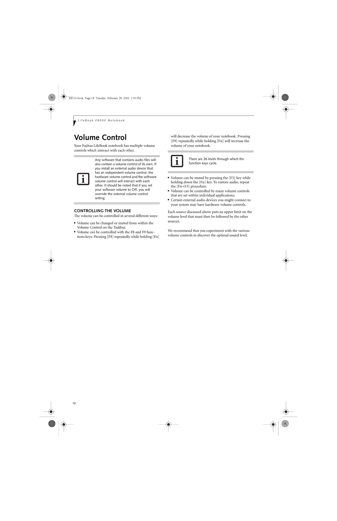 Fujitsu E8110 manual Volume Control, Controlling the Volume 