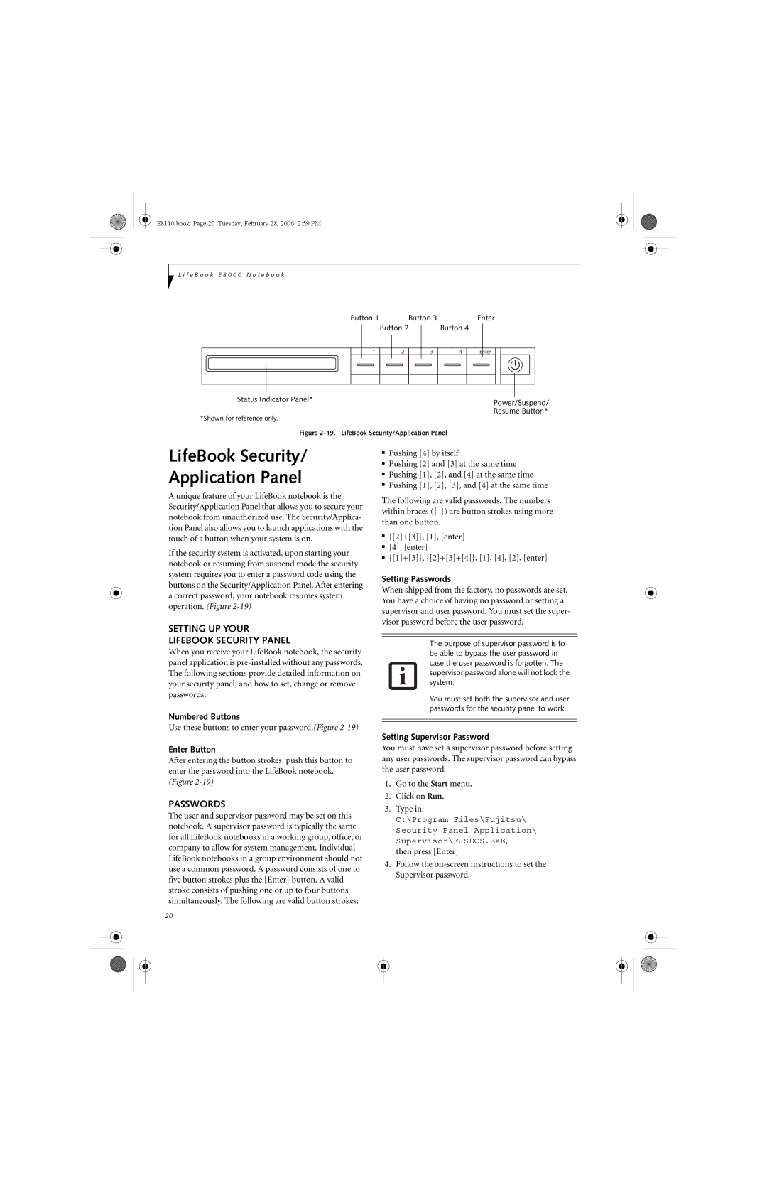 Fujitsu E8110 manual LifeBook Security Application Panel, Setting UP Your Lifebook Security Panel, Passwords 