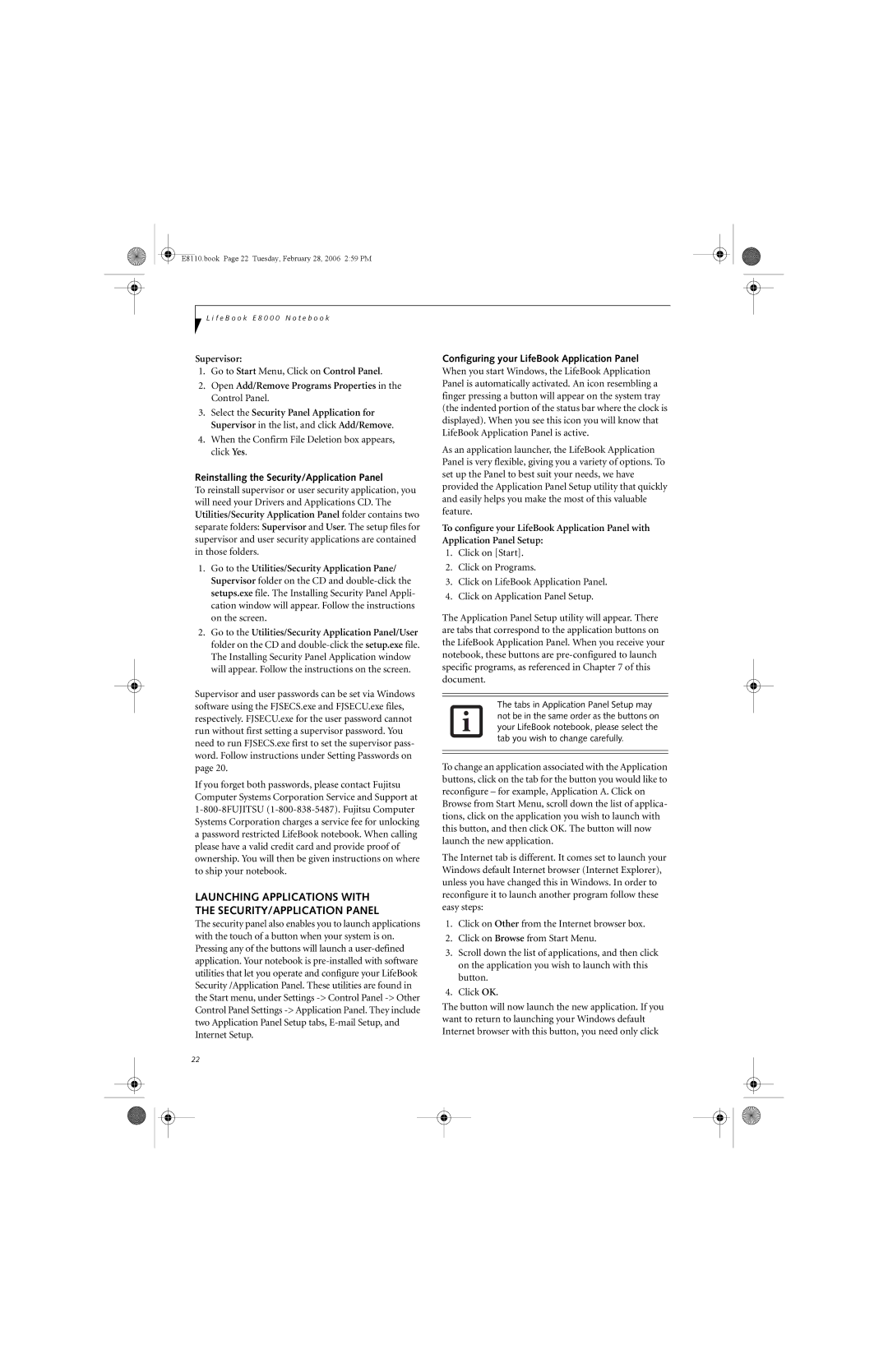 Fujitsu E8110 manual Supervisor, Open Add/Remove Programs Properties in the Control Panel 