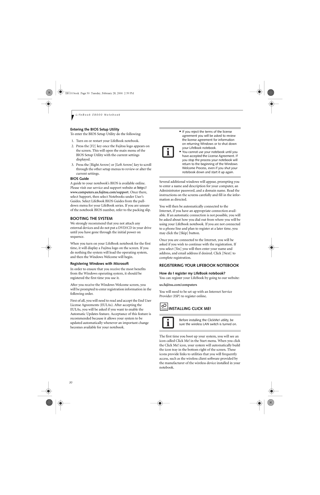 Fujitsu E8110 manual Booting the System, Registering Your Lifebook Notebook 