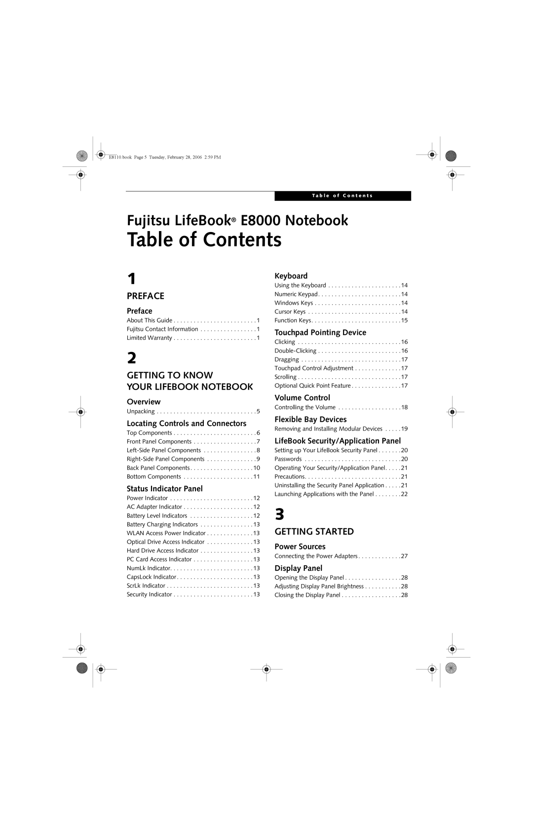 Fujitsu E8110 manual Table of Contents 