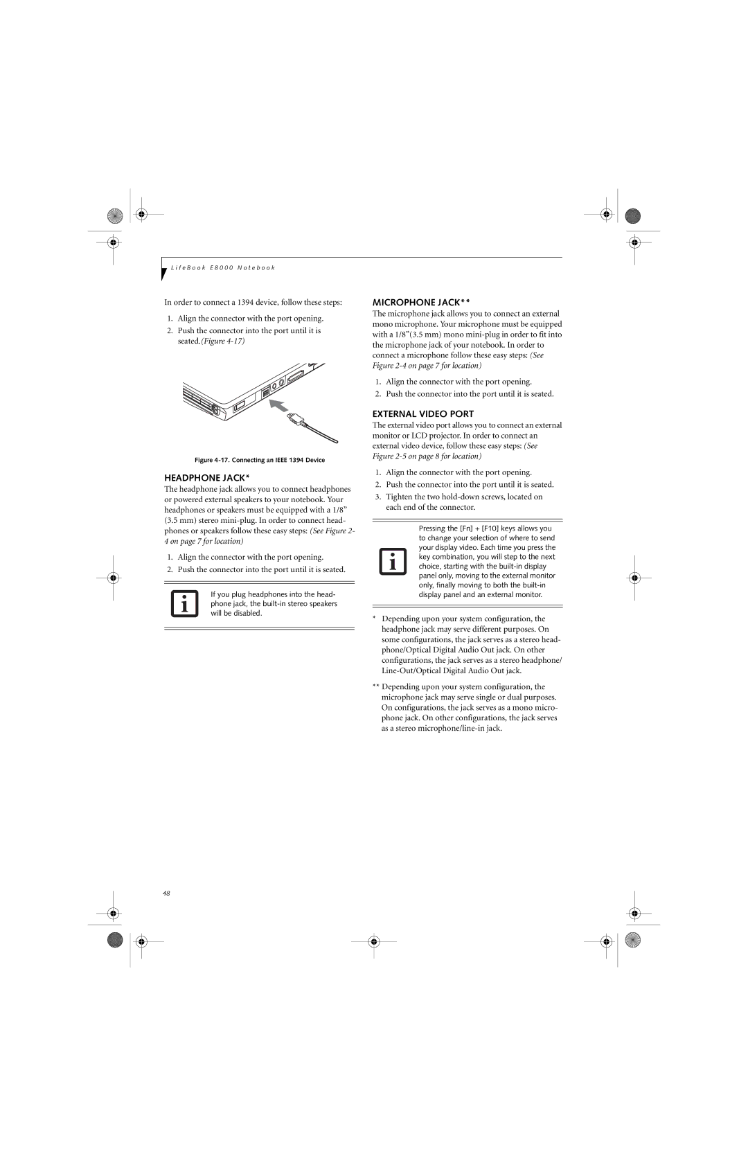 Fujitsu E8110 manual Headphone Jack, Microphone Jack, External Video Port 