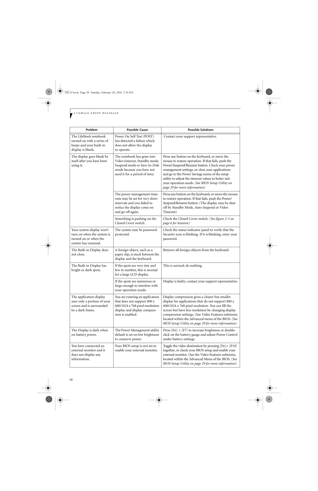 Fujitsu E8110 manual Your operation needs. See Bios Setup Utility on 