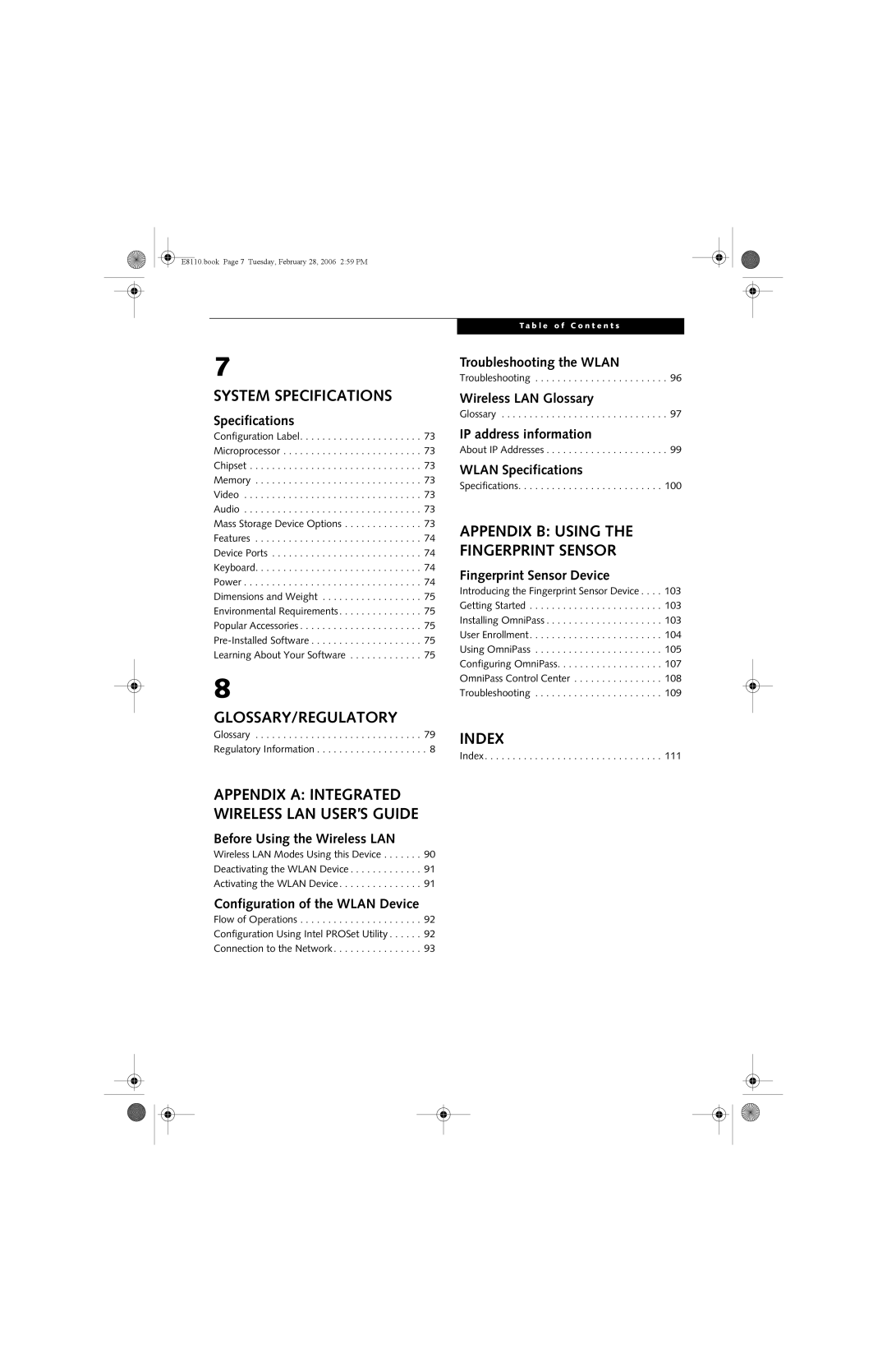 Fujitsu E8110 manual System Specifications 