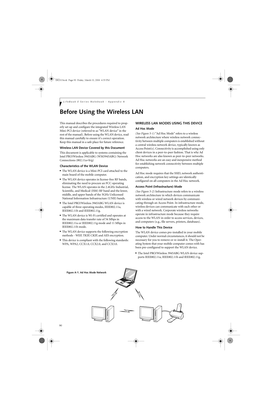 Fujitsu E8210 manual Before Using the Wireless LAN, Wireless LAN Modes Using this Device 