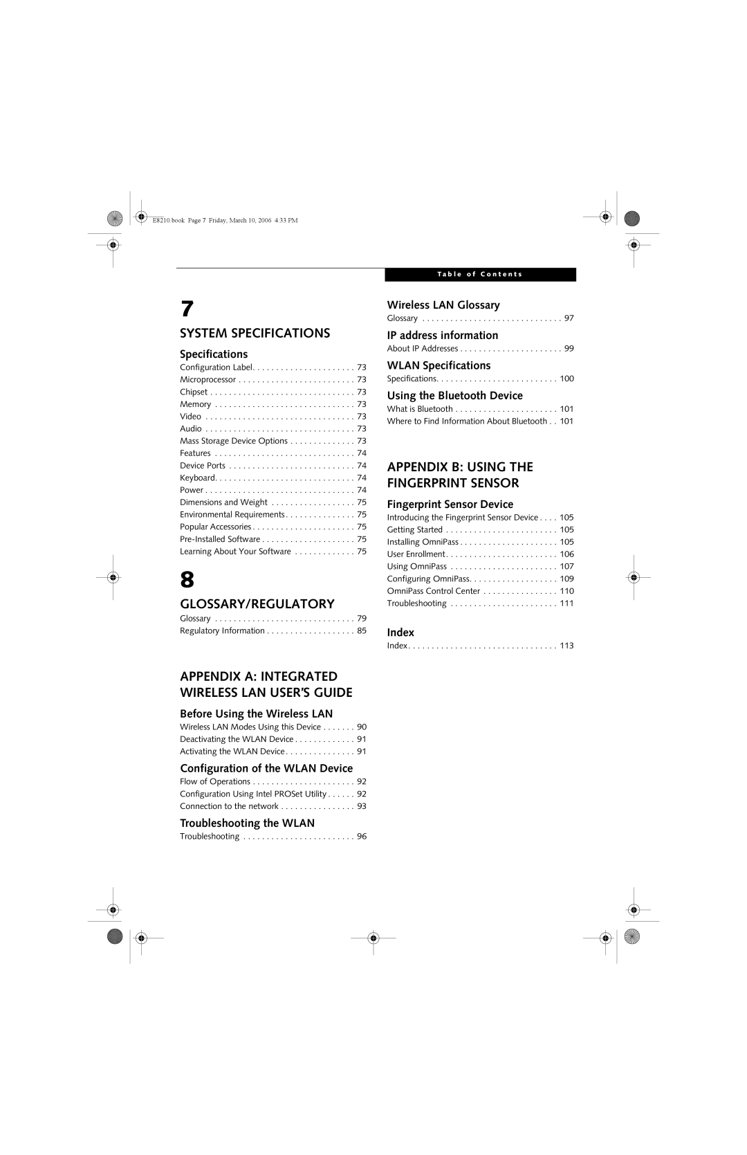 Fujitsu E8210 manual System Specifications 