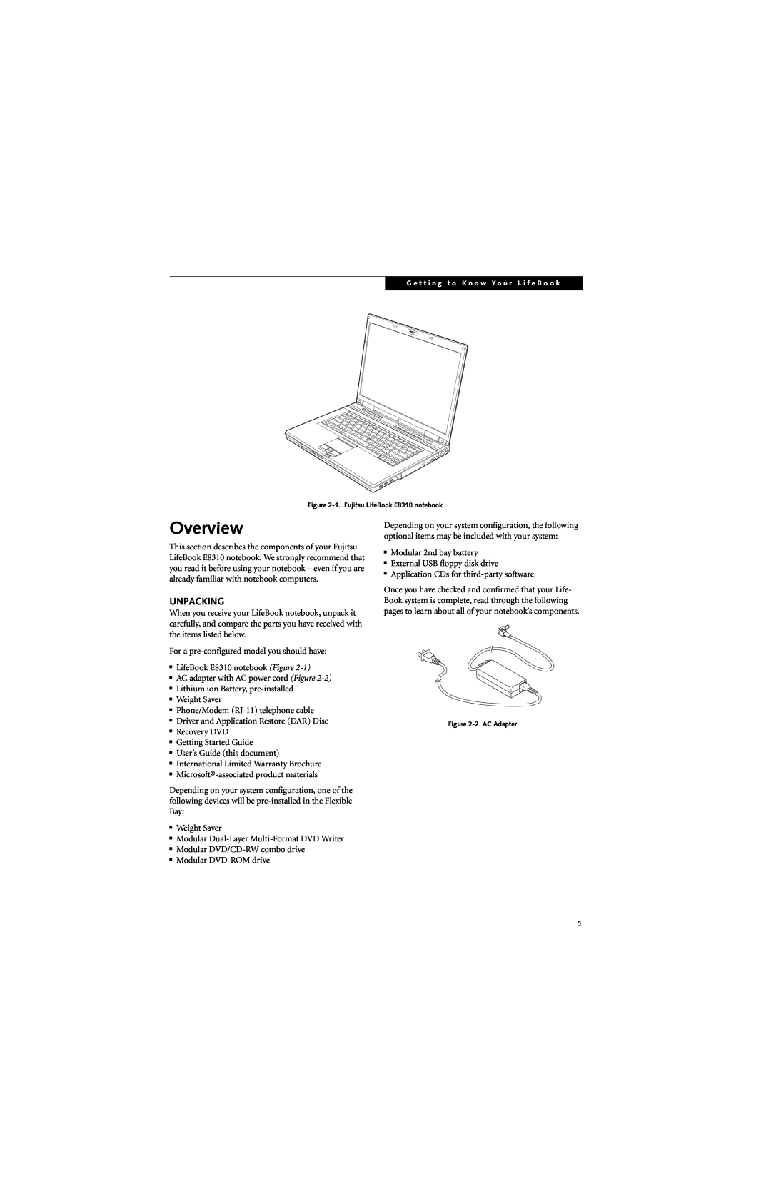 Fujitsu E8310 manual Overview, Unpacking 