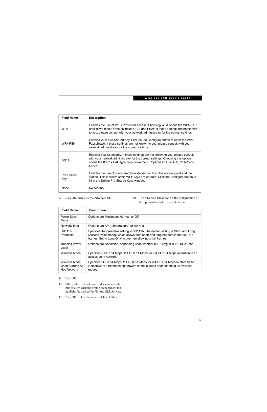 Fujitsu E8310 manual Field Name Description 