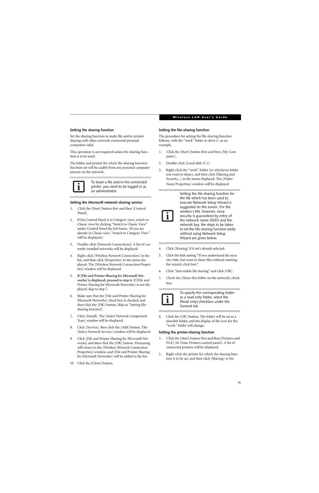 Fujitsu E8310 manual Setting the sharing function, Setting the Microsoft network-sharing service 