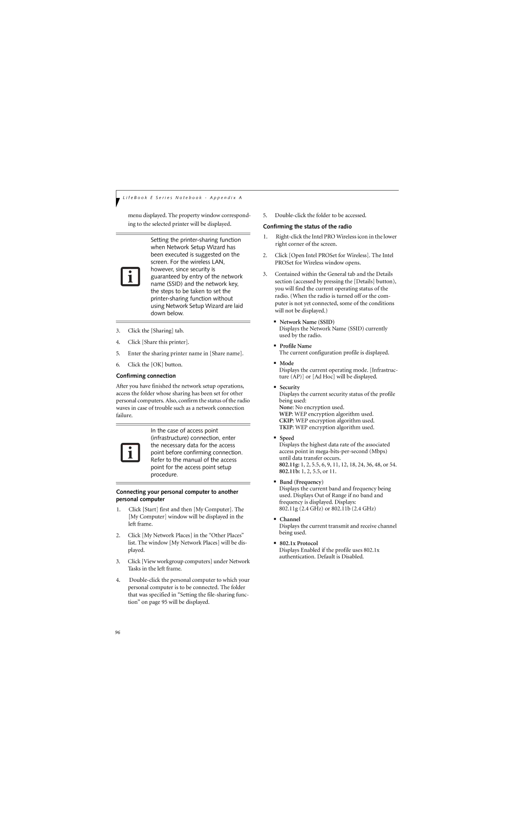 Fujitsu E8310 manual Confirming connection, Confirming the status of the radio 