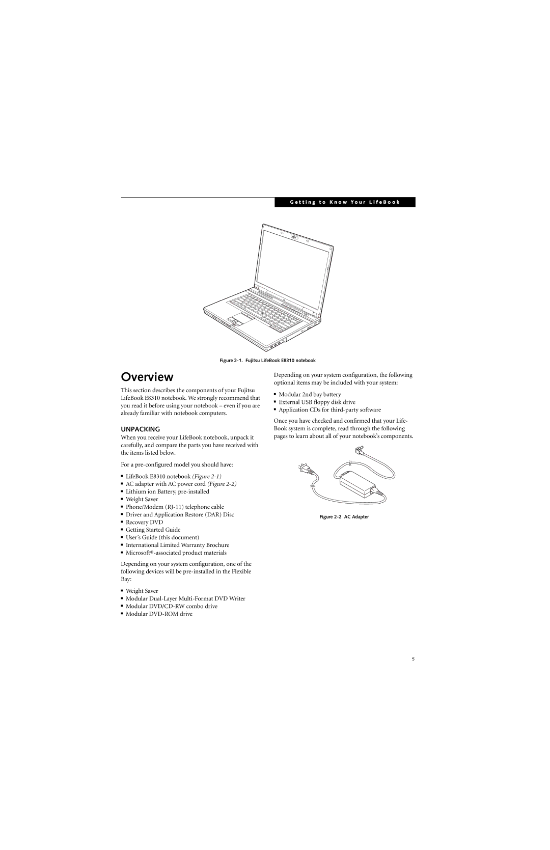 Fujitsu E8310 manual Overview, Unpacking 