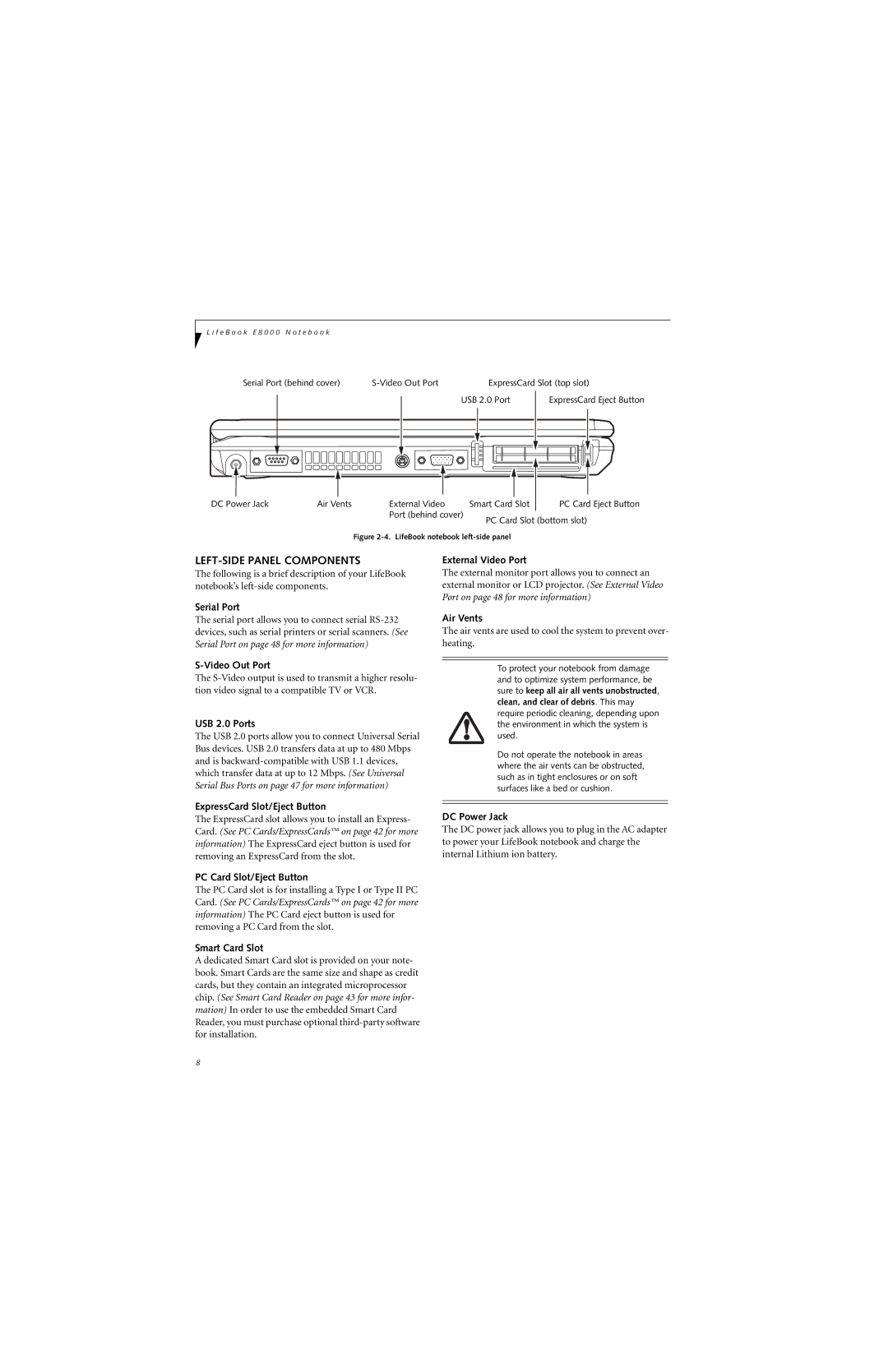 Fujitsu E8310 manual LEFT-SIDE Panel Components 