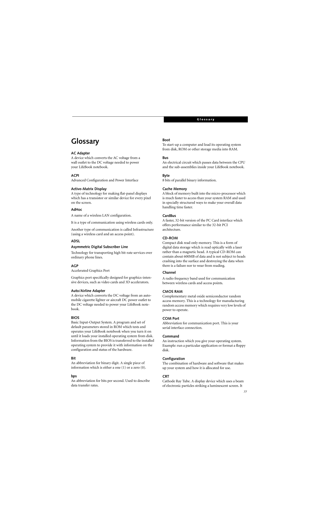 Fujitsu E8310 manual Glossary 