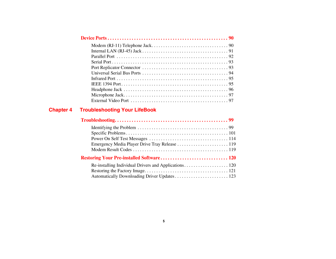 Fujitsu E8410 manual Troubleshooting Your LifeBook, Device Ports 