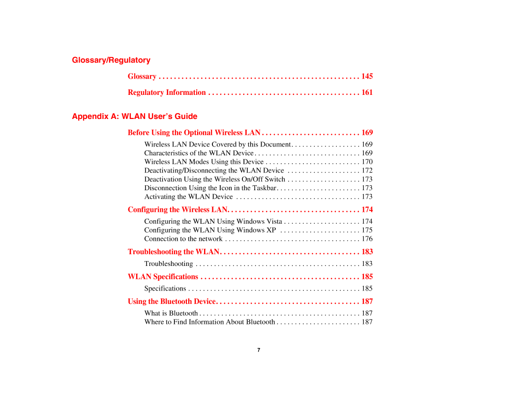 Fujitsu E8410 manual Glossary/Regulatory, Appendix a Wlan User’s Guide 