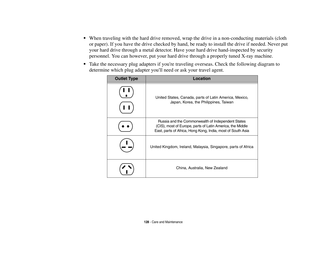 Fujitsu E8410 manual Outlet Type Location 