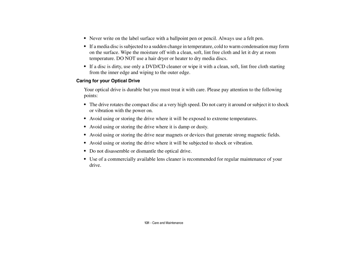 Fujitsu E8410 manual Caring for your Optical Drive 