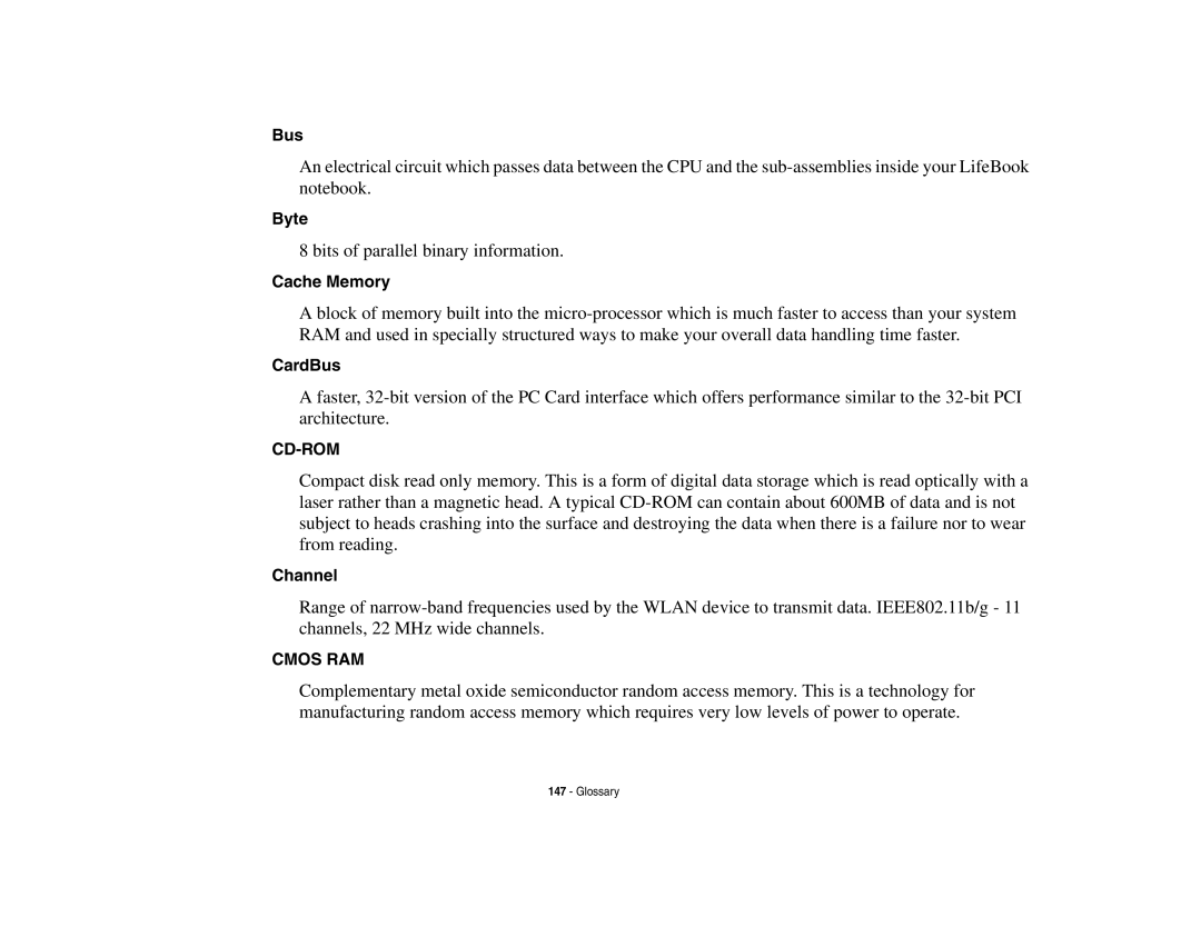 Fujitsu E8410 manual Byte, CardBus, Channel 