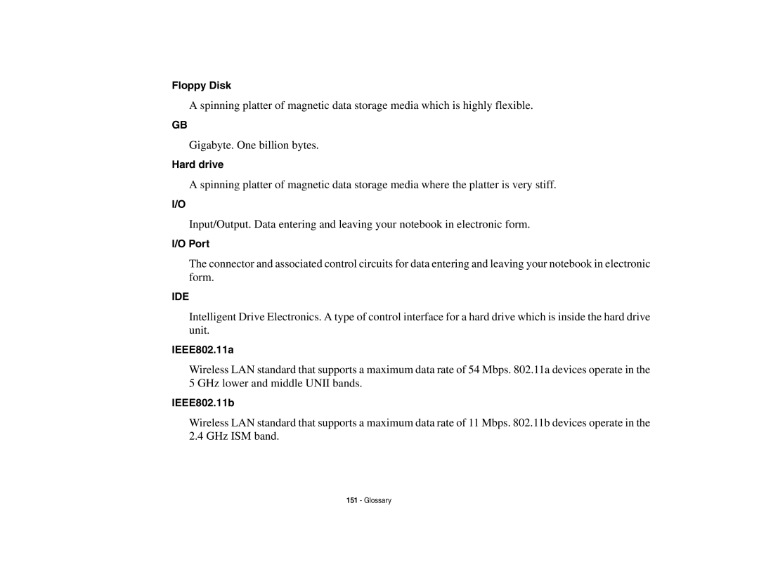 Fujitsu E8410 manual Floppy Disk, Port, IEEE802.11a, IEEE802.11b 