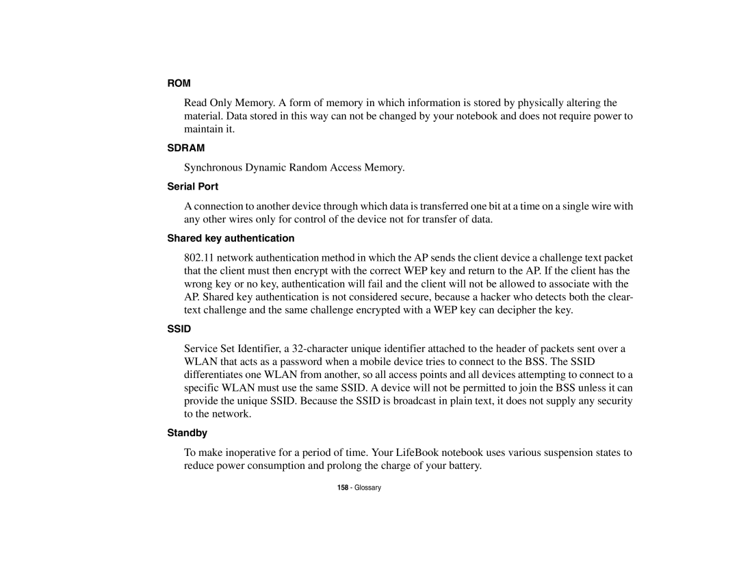 Fujitsu E8410 manual Shared key authentication, Standby 