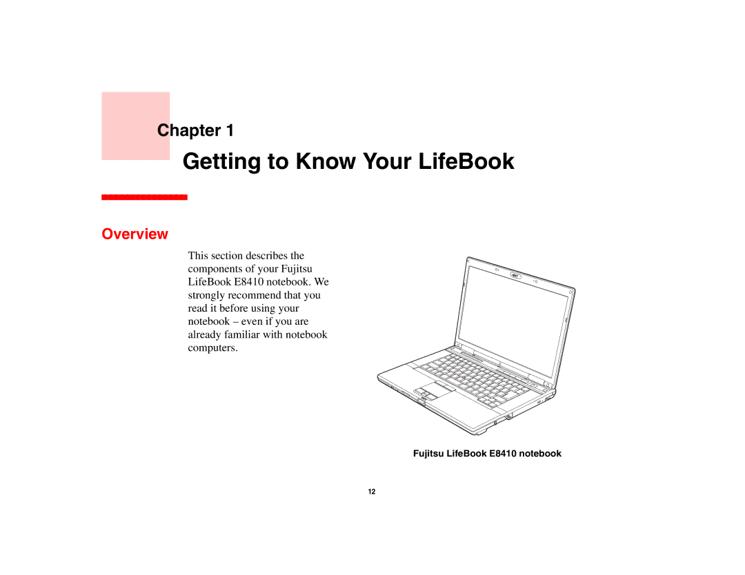 Fujitsu manual Overview, Fujitsu LifeBook E8410 notebook 